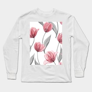 Tulip translucent flowers watercolor print. Spring garden delicate romantic composition Long Sleeve T-Shirt